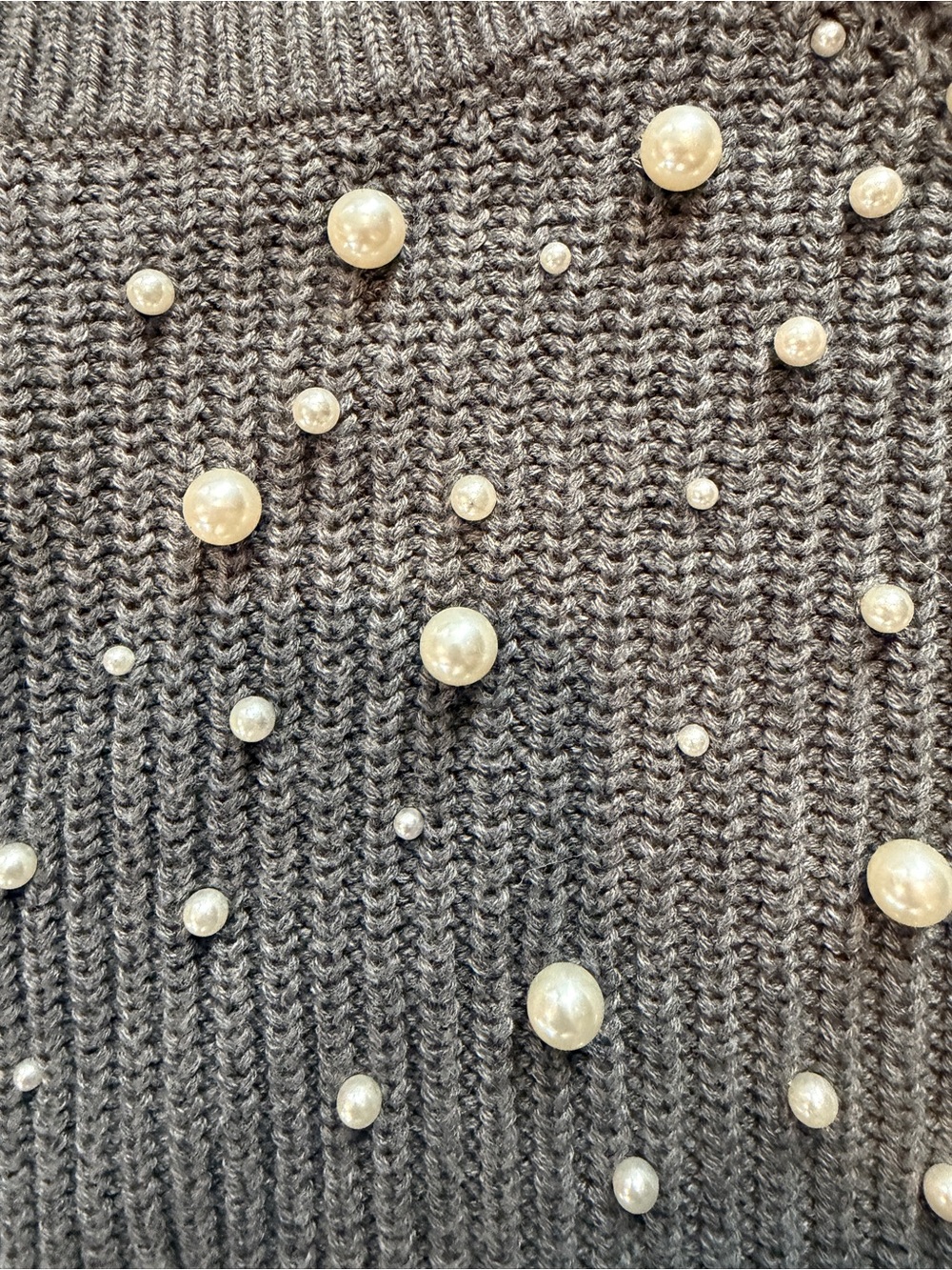 Women's Loft NWT Grey Pearl-Embellished Sweater - Picture 9 of 9
